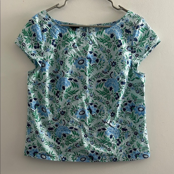 Talbots Tops - Talbots, Woman’s Size M Blue and Green Floral Cap-Sleeve Blouse